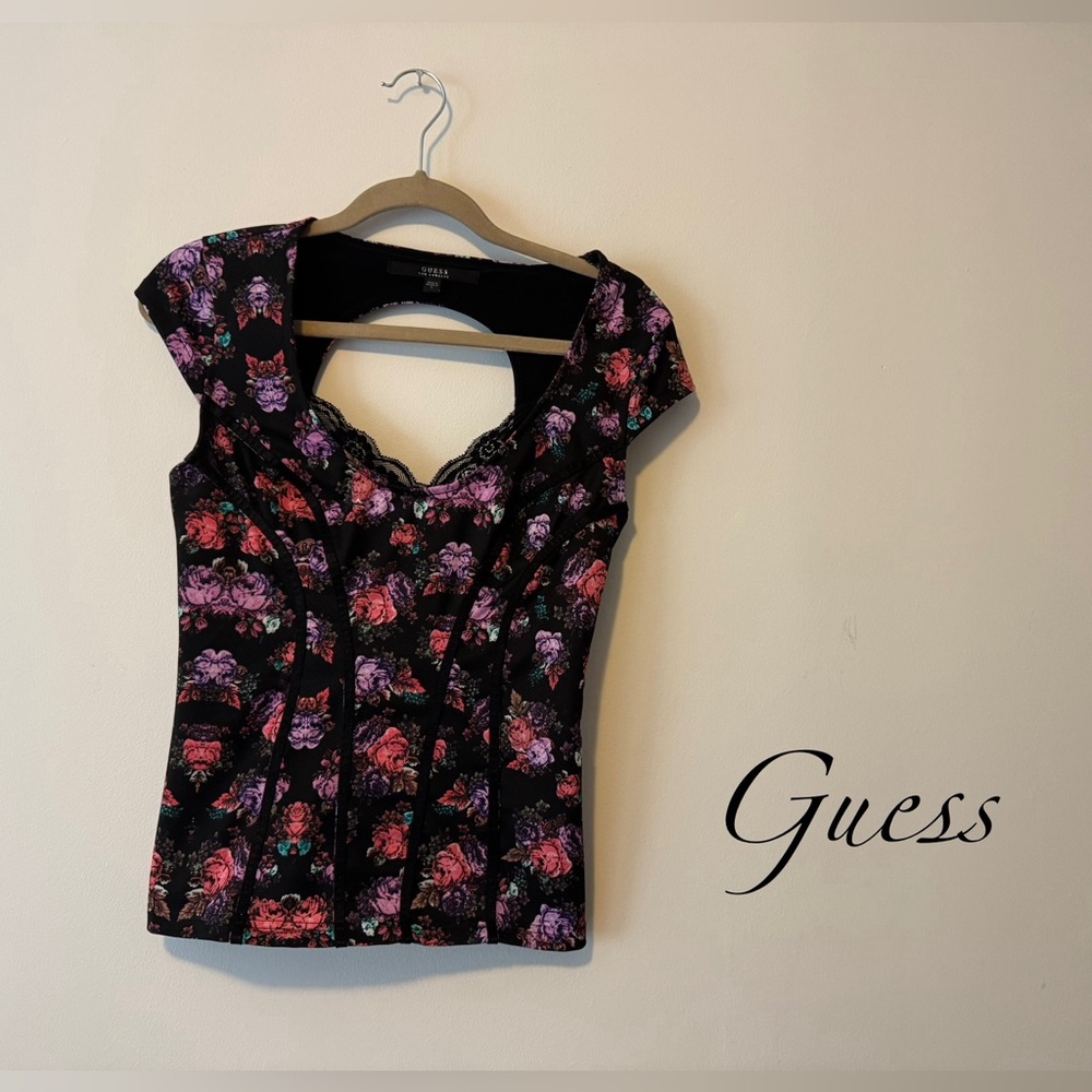 Edgy Floral Top with Back Cutout (Guess)